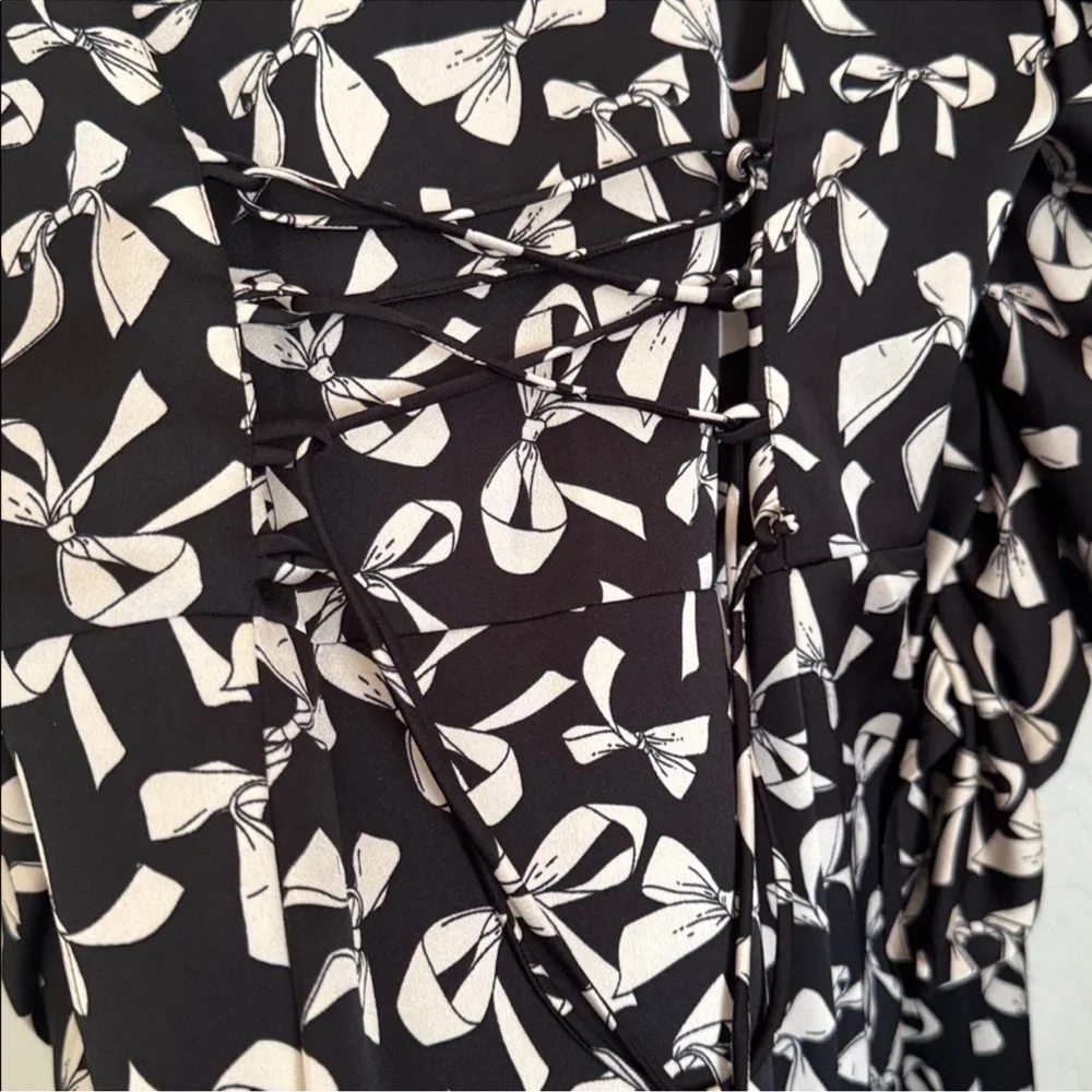 For love and lemons bow print midi dress long sleeve button front dress small - Picture 3 of 6